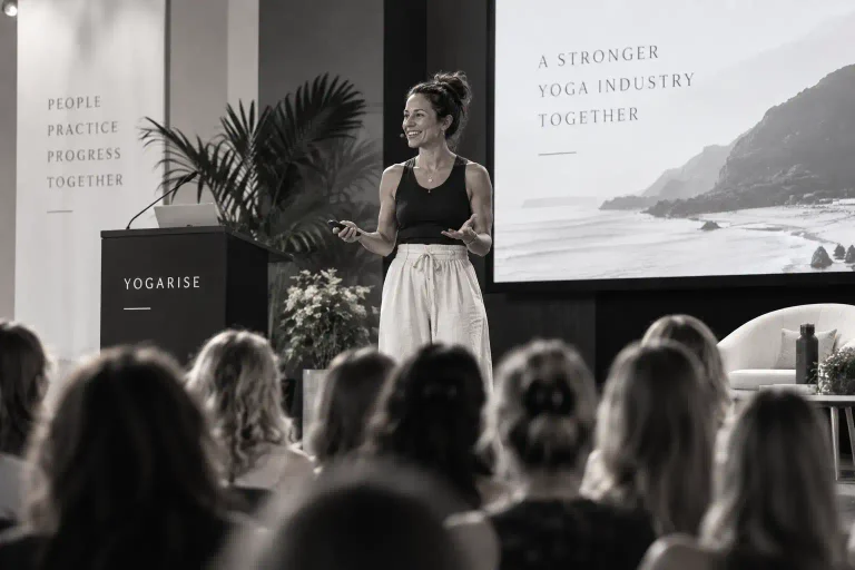 Illustrative image of a yoga industry presenter