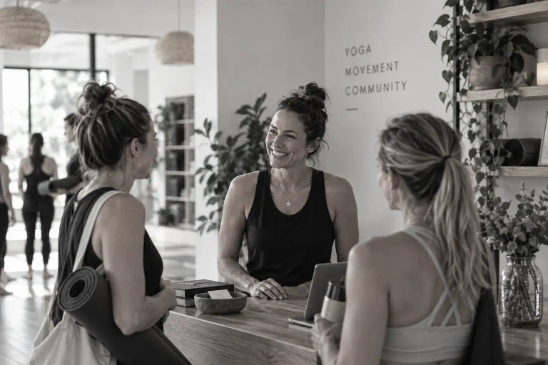 Illustrative image of yoga professionals discussing their business